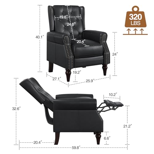 Lazy Boy Recliner Chair, Faux Leather Wingback Chair, Single Sofa Chair with Rivet Trim and Tufted Button, Club Chair with Wooden Legs