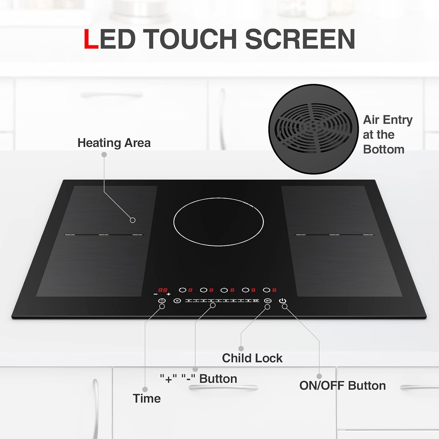 Induction Cooktop 30 inch,Electric Cooktop 5 Burners 9000W 220v,Electric Stove Top Countertop and Built-in with 2 Bridge Zones,9 Heating Levels