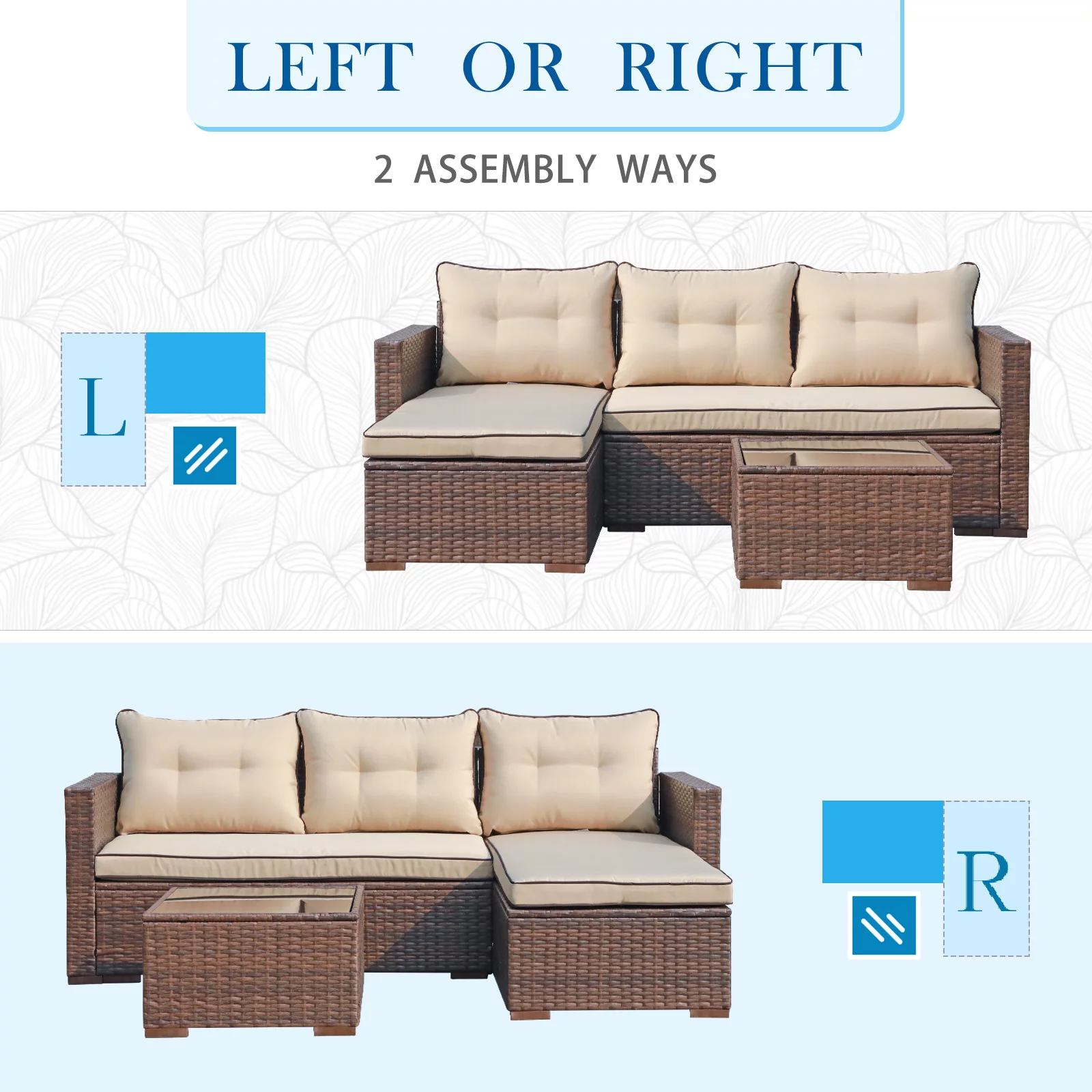 Patio Furniture Set, Outdoor Small Sectional Sofa Set with Storage Box, Patio PE Rattan Conversation Set