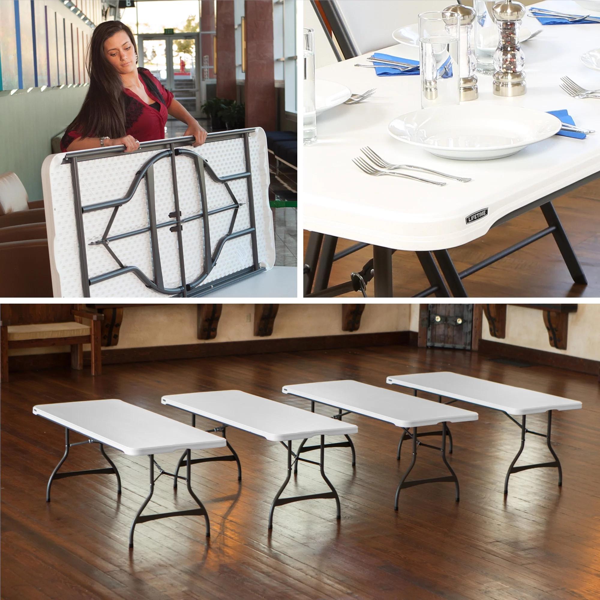 Lifetime 6 Foot Nesting Rectangle Folding Table, Indoor/Outdoor Commercial Grade, White Granite, Set of 4 (480272)