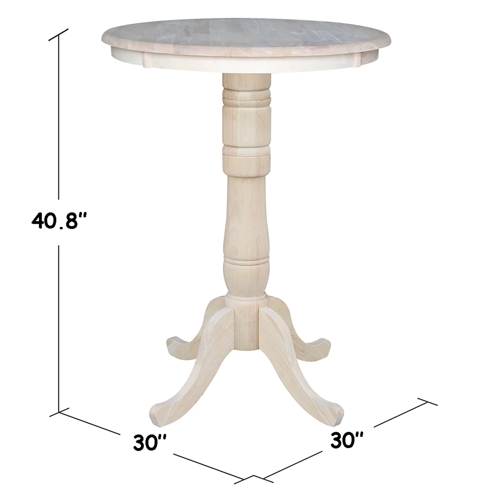 International Concepts 30" Round Top Natural Wood Bar Table in Unfinished