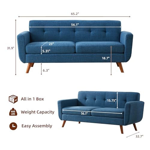 Tbfit L Shaped Couch Sofa, 80" W Mid-Century Modern Sectional Couches, 3 Seater Sofas with Wide Chaise Lounge & Two Pillows