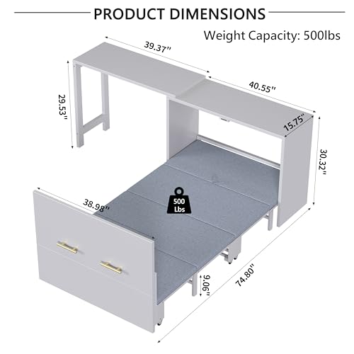 Twin Murphy Bed with Mattresses, Folding Cabinet Bed with Adjustable Position Desk