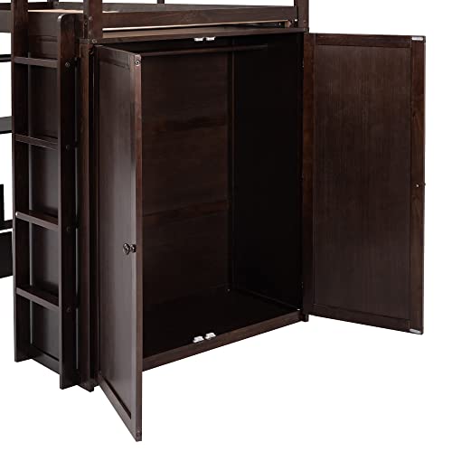 Harper & Bright Designs Full Size Loft Bed with Desk and Wardrobe, Solid Wood Loft Bed Frame with Storage Drawers, for Kids Teens Adults (White)