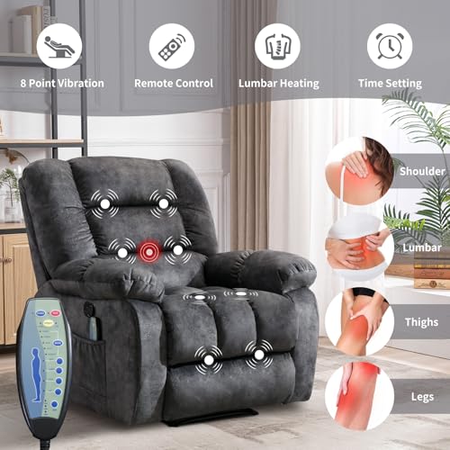 Massage Recliner Chair with Heat and Massage, Soft Fabric Ergonomic Manual Reclining Chairs