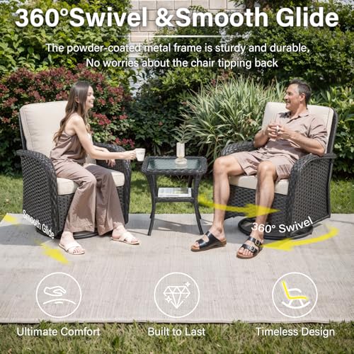 Patio Wicker Chairs Swivel Rocker - Outdoor Swivel Rocking Chairs Set of 2 with Rattan Side Table