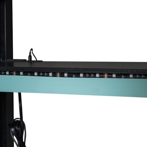 Gaming Bed with Desk,Wardrobe,Ample Storage Space,and RGB LED Light, Full Size Wood Loft Bed for Kids Bedroom (Cloud Blue/K)