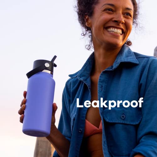 HYDRO FLASK Wide Mouth vacuum insulated stainless steel water bottle with leakproof closeable straw lid for cold water drinks, sports, travel