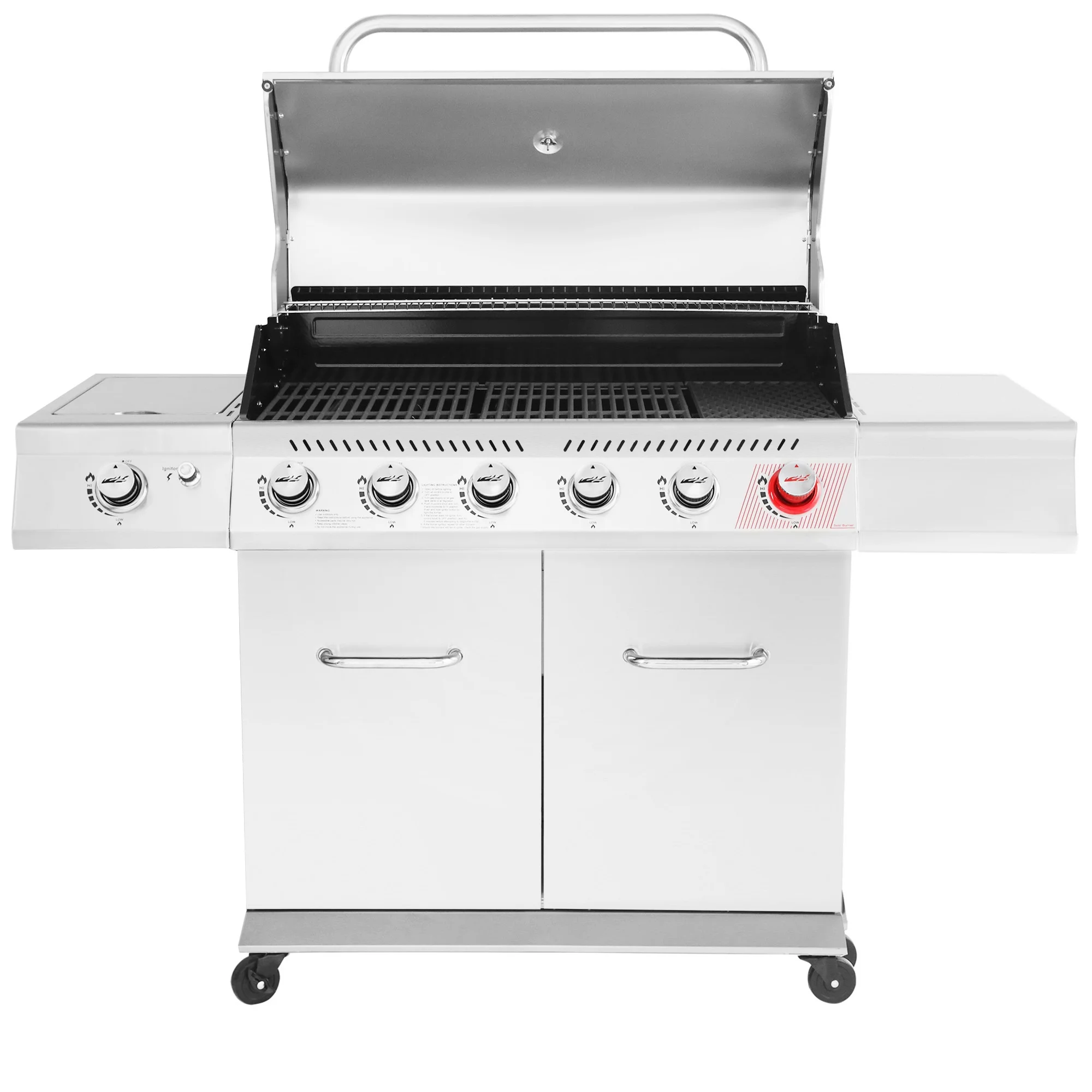Royal Gourmet GA6402S Stainless Steel Gas Grill, Premier 6-Burner BBQ Grill with Sear Burner and Side Burner, 74,000 BTU, Cabinet Style