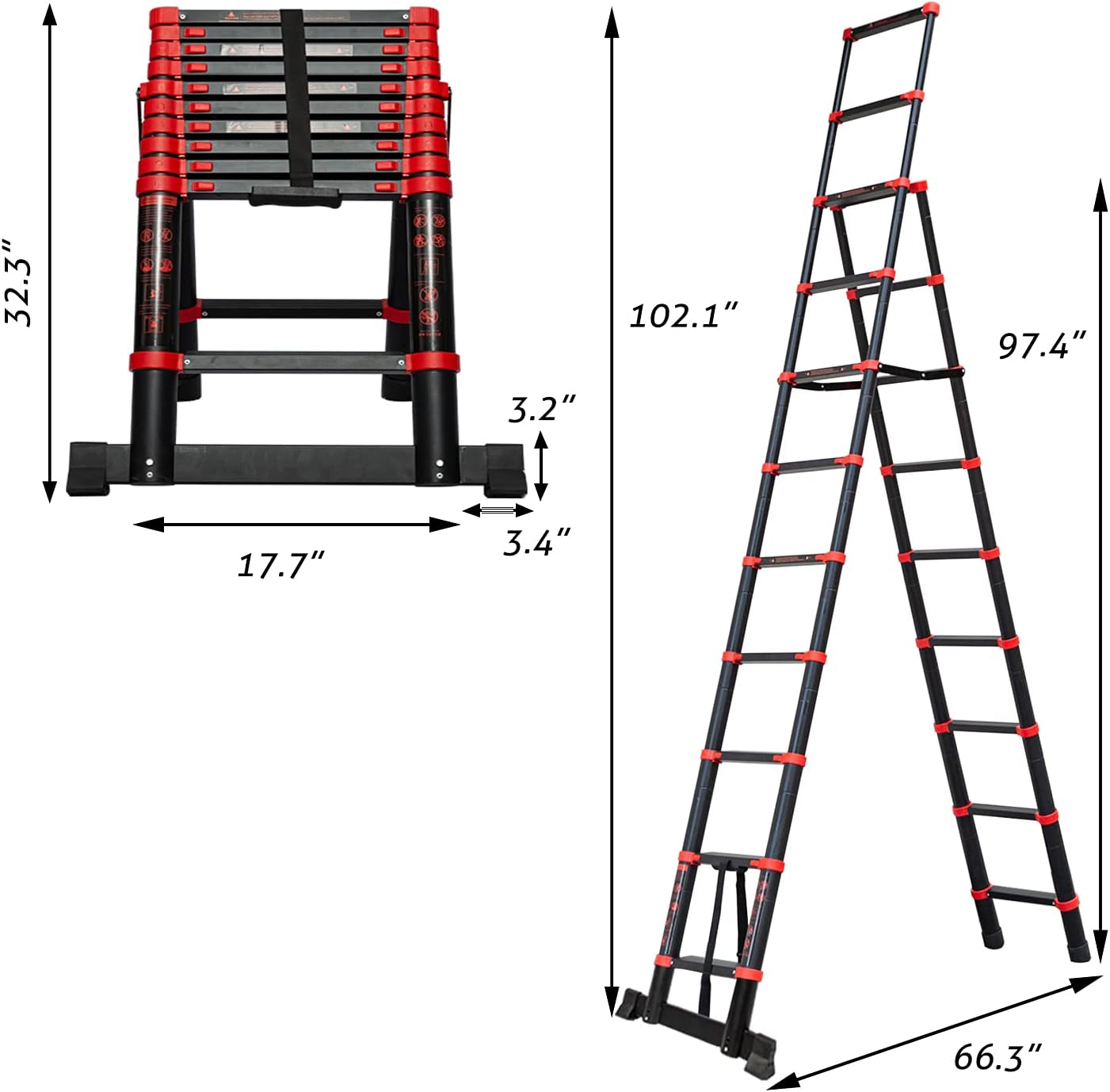 Adjustable A-Frame 9+11 Step Aluminum Telescoping Ladder