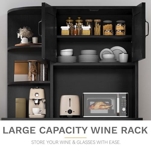 DWVO Kitchen Pantry Storage Cabinet, 64" H Kitchen Hutch Cabinet with Power Outlet, Sliding Racks with Door