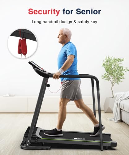 Redliro Walking Treadmill with Long Handrail for Balance, Recovery Fitness Exercise Machine Foldable for Home use with Holder for Phone & Cup