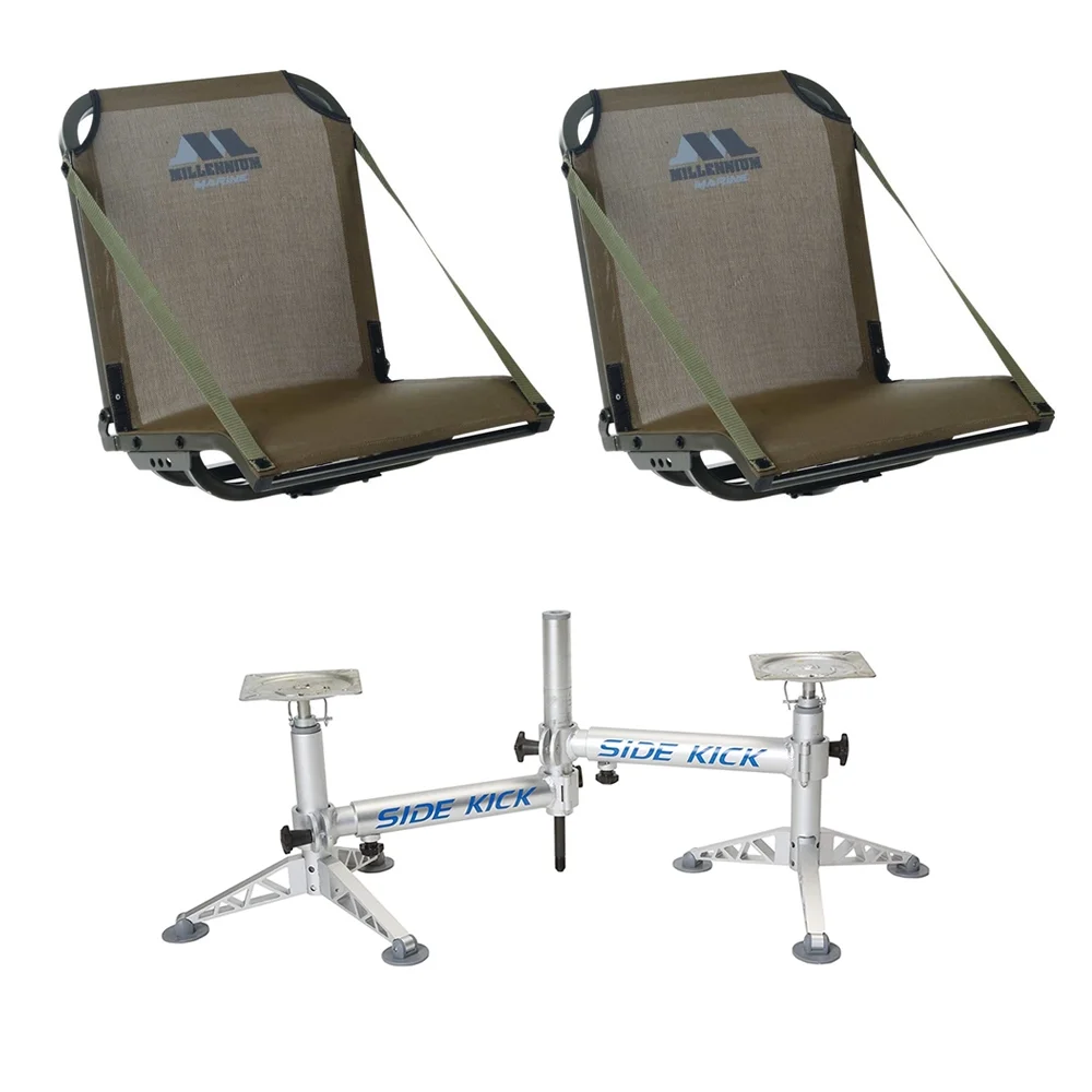 Two Millennium Marine B100 GREEN ComfortMAX Boat Seat + D200 SideKick Double Seat Pedestal