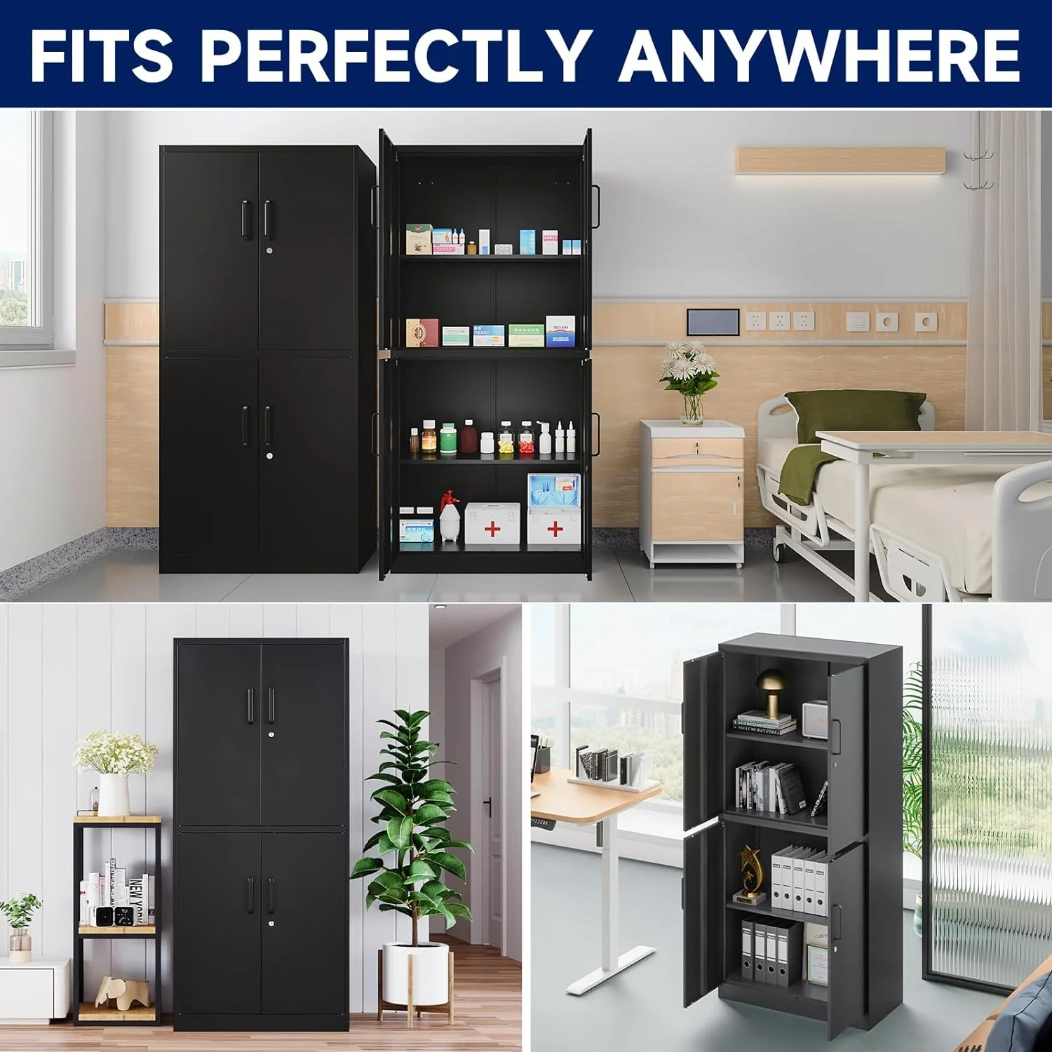 Metal Storage Locking Cabinet with 4 Doors and 2 Adjustable Shelves,71" Lockable Garage Tall Steel Cabinet,for Home Office,Living Room,Pantry,Gym