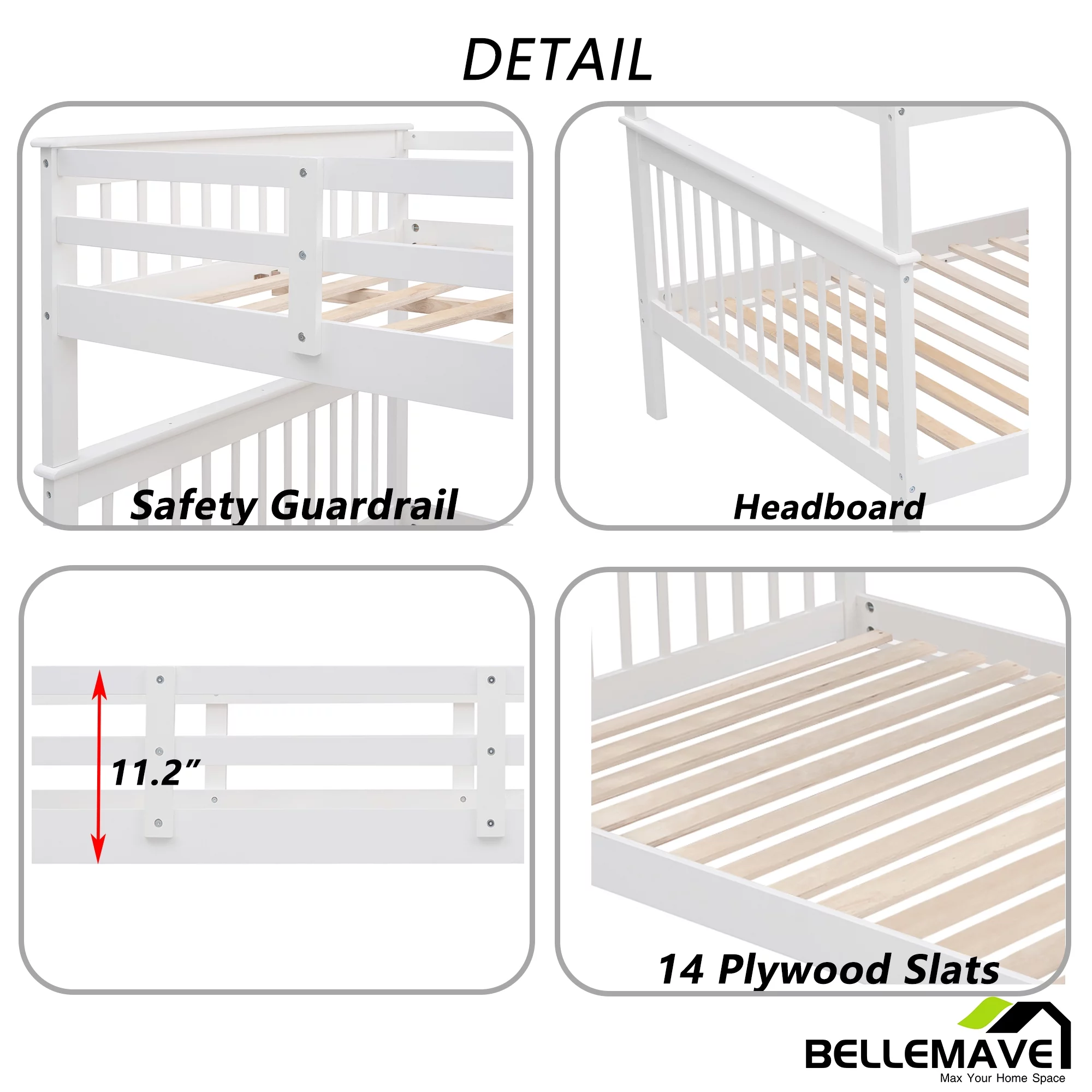 BELLEMAVE Full over Full Bunk Beds for Kids, Kids Bunk Beds with Storage Stairs and Full-Length Guardrail, Convertible Into 2 Bed