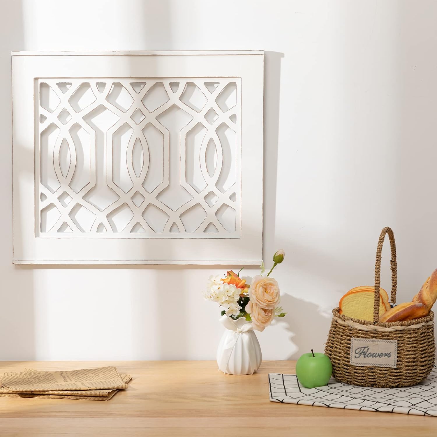 ALIMORDEN Gothic Style Arched Wood and Metal Rustic Window Pane Decorative Cathedral Window Frame