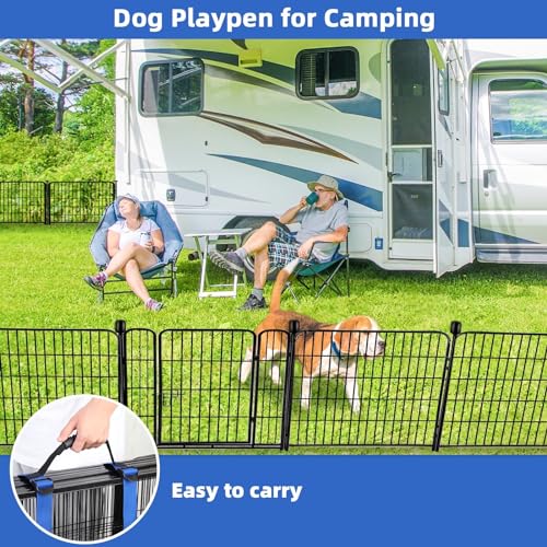 ADAVIN Tall Garden Fence with Gate, 48 in(H) 8 Panels Heavy Duty Iron Metal Animal Barrier Fence, Indoor Dog Playpen, Temporary Fencing