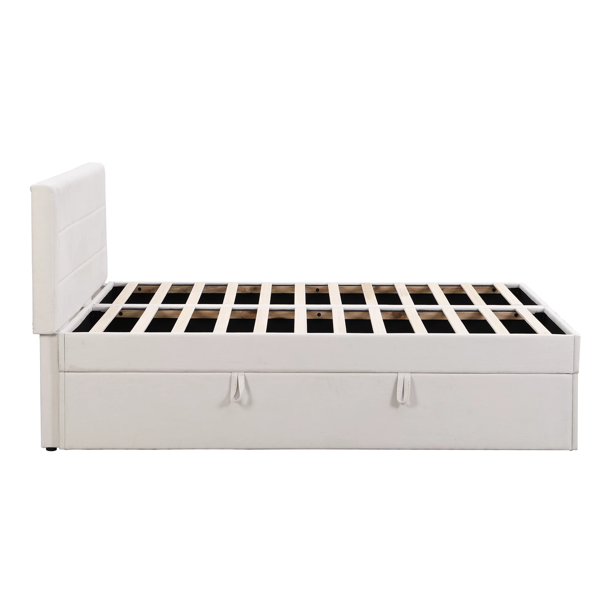Euroco Full Size Lift-up Upholstery Platform Bed with Storage Underneath for Kids Teens Adults, Easy Open and Close for Storage, Beige