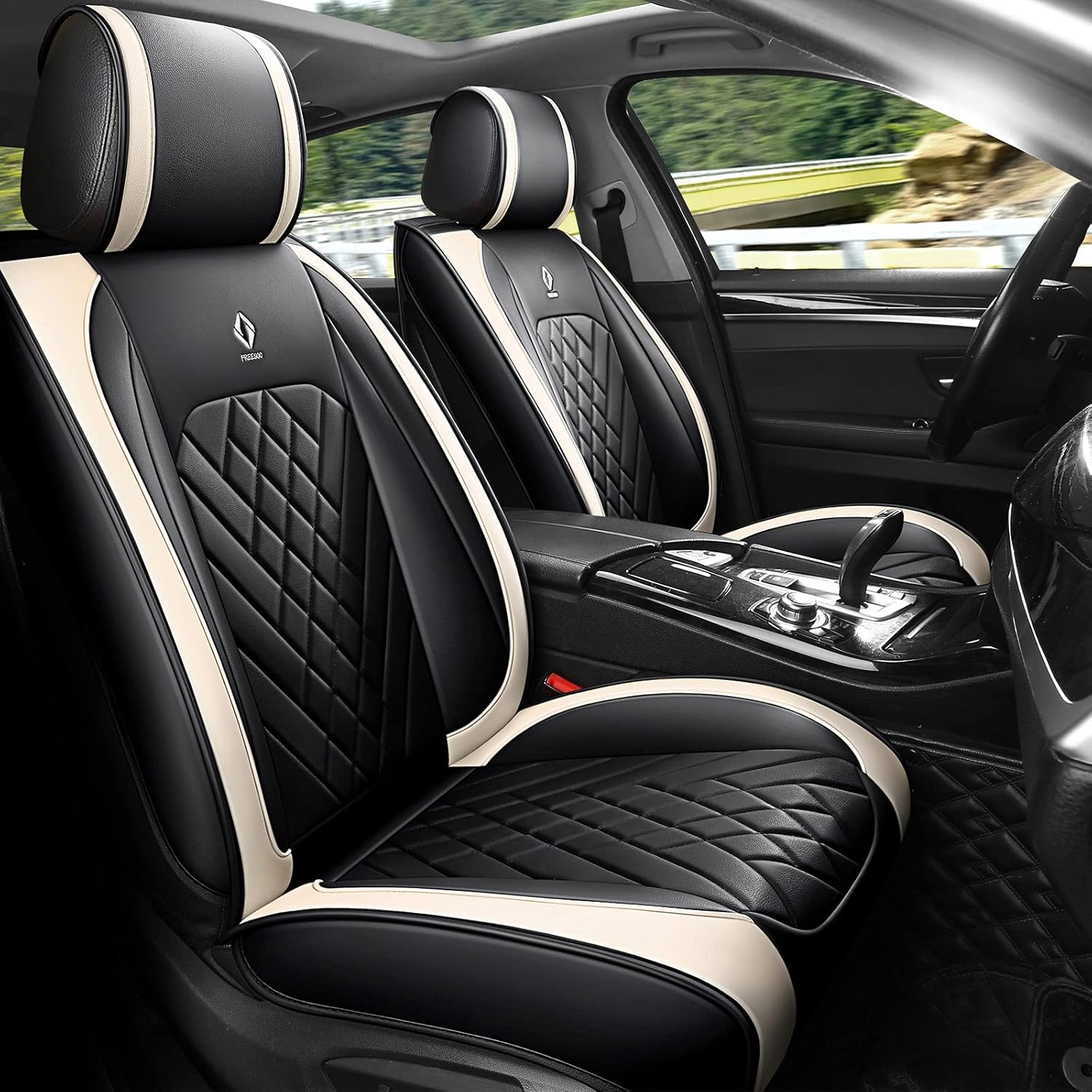 FREESOO Car Seat Cover Full Set, Leather Seat Covers Auto Accessories Waterproof Universal Fit for 5 Seats Sedan SUV Pick-up Truck (Grey 13)