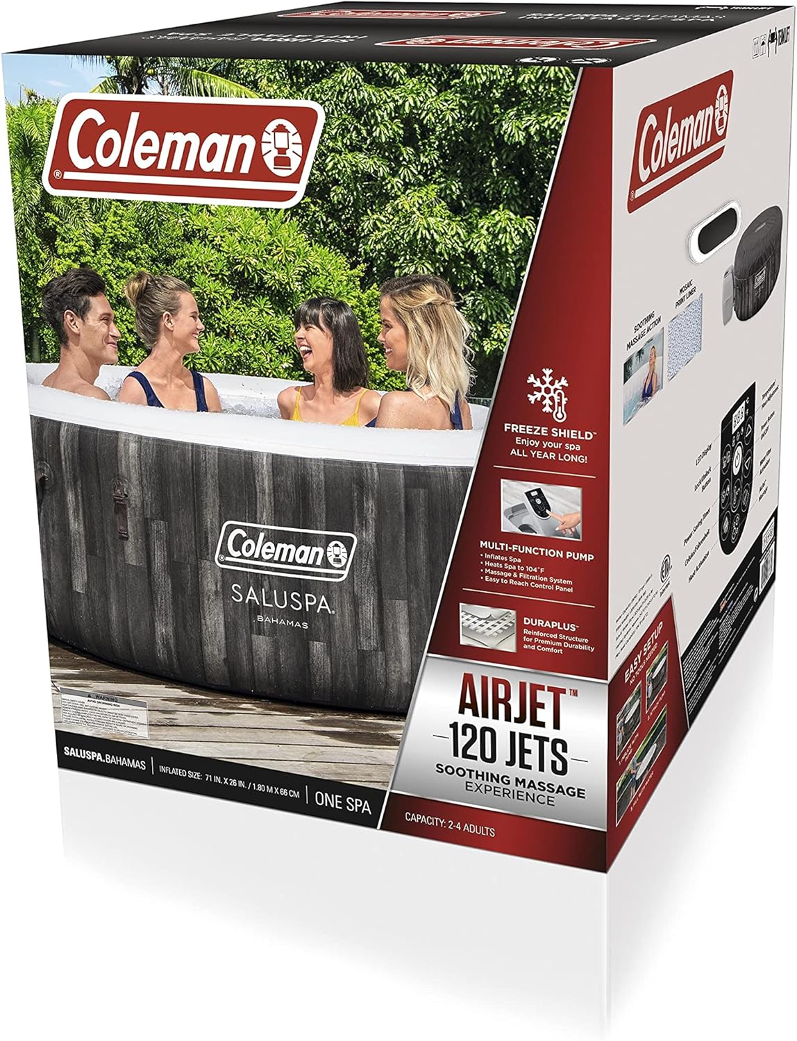 Inflatable Coleman 90455 SaluSpa Bahamas 71-Inch x 26-Inch 4 Person Outdoor Portable Hot Tub Spa with 120 Air Jets, Pump, 2 Filter Cartridges