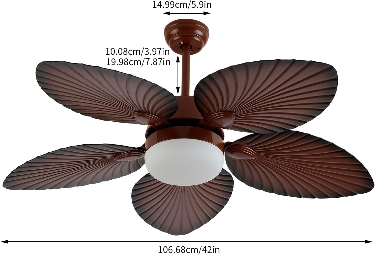 Ceiling Fan with Light, 42 Inch Tropical Coastal Indoor/Outdoor Ceiling Fan with LED Light and Remote Control, 3 Colors, 3 Speeds