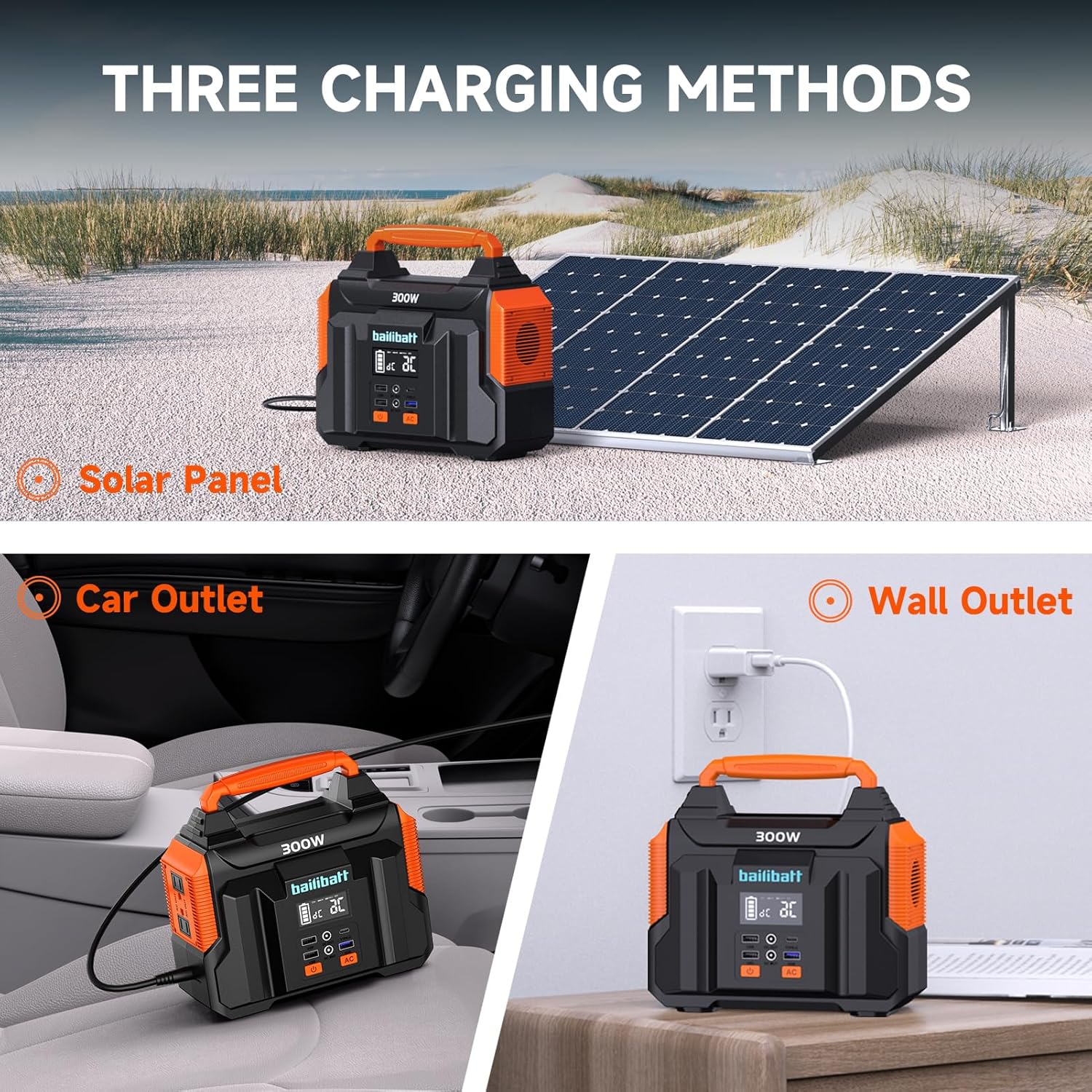Portable Power Station 300W 257wh Lithium Battery Bailibatt Small Portable Generator for Home Use Camping Travel Emergency Hunting Outdoor