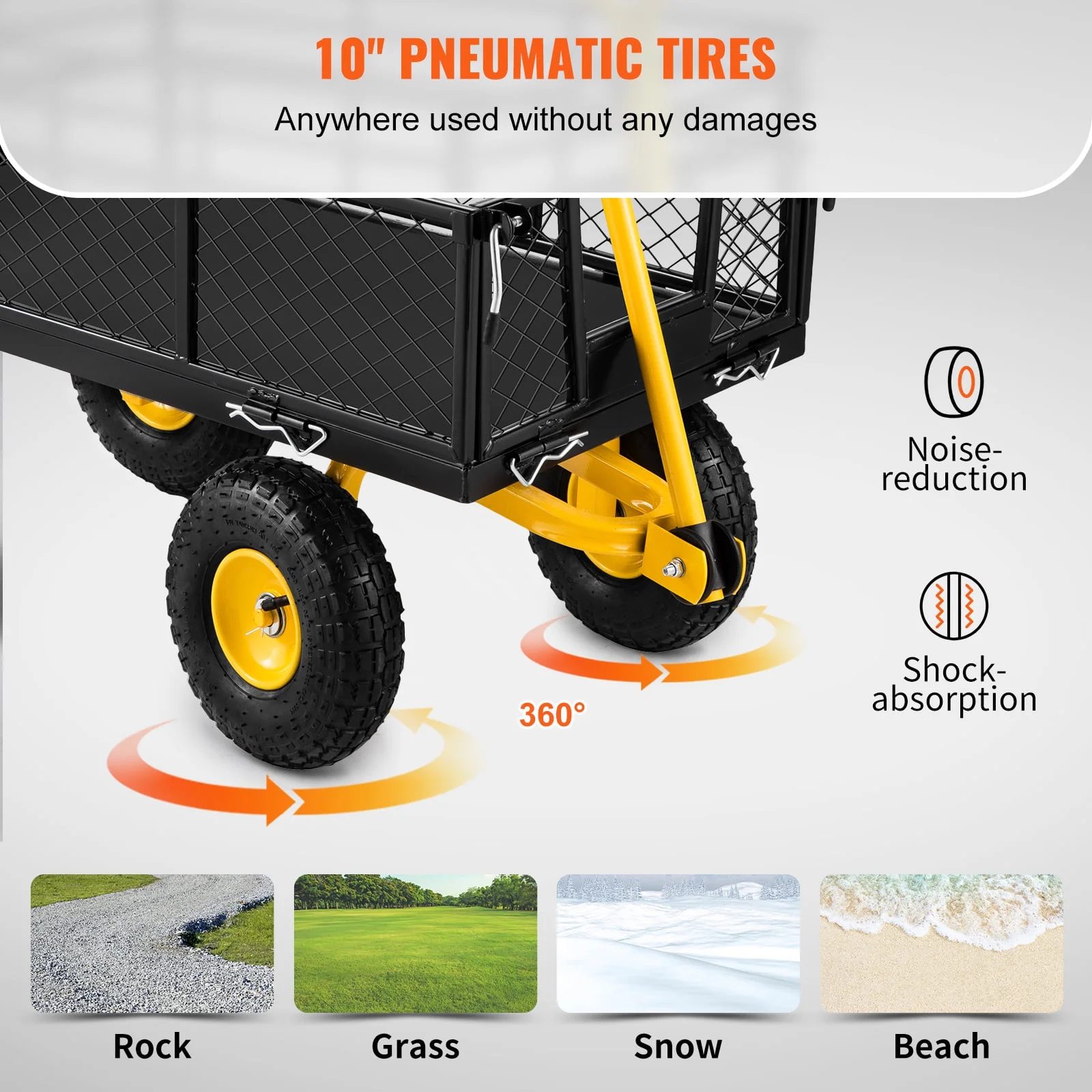 BENTISIM Steel Garden Cart, Heavy Duty 900 lbs Capacity, with Removable Mesh Sides to Convert into Flatbed