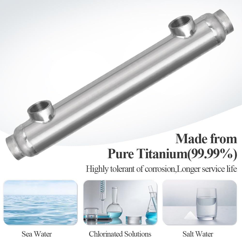 AB 600kBtu Titanium Pool Heat Exchanger: Shell and Tube Heat Exchanger Same Side Ports 2 1/2" & 2" FPT