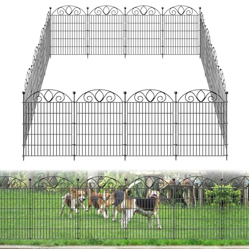 8 Panels No Dig Tall Garden Fence Panel – 48" H X 21' L Rustproof Metal Dog Fence Outdoor for Yard, Decorative Animal Barrier Fence for Pet