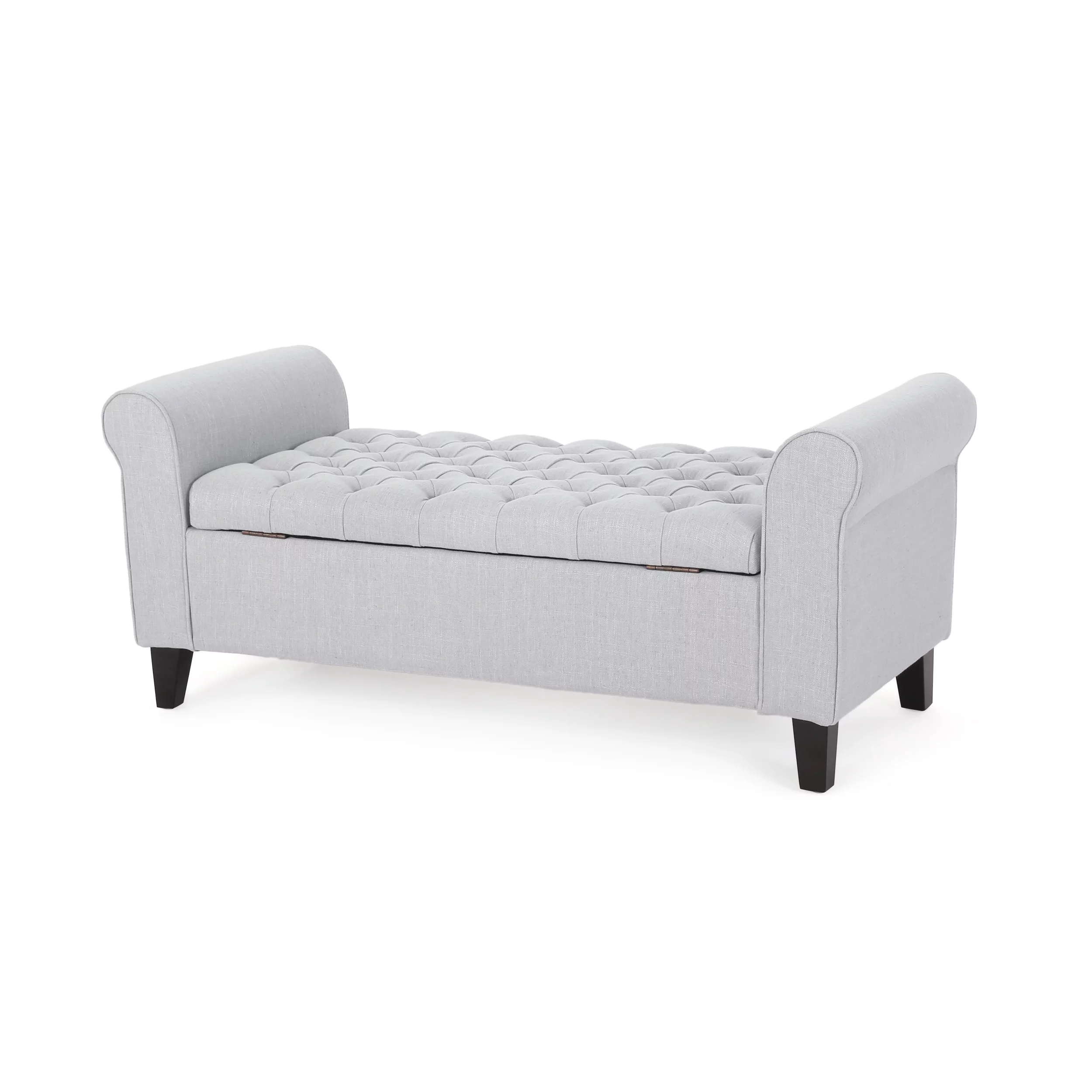 Noble House Sheffield Contemporary Rolled Arm Fabric Storage Ottoman Bench, Light Gray and Dark Brown - Radiant Selections