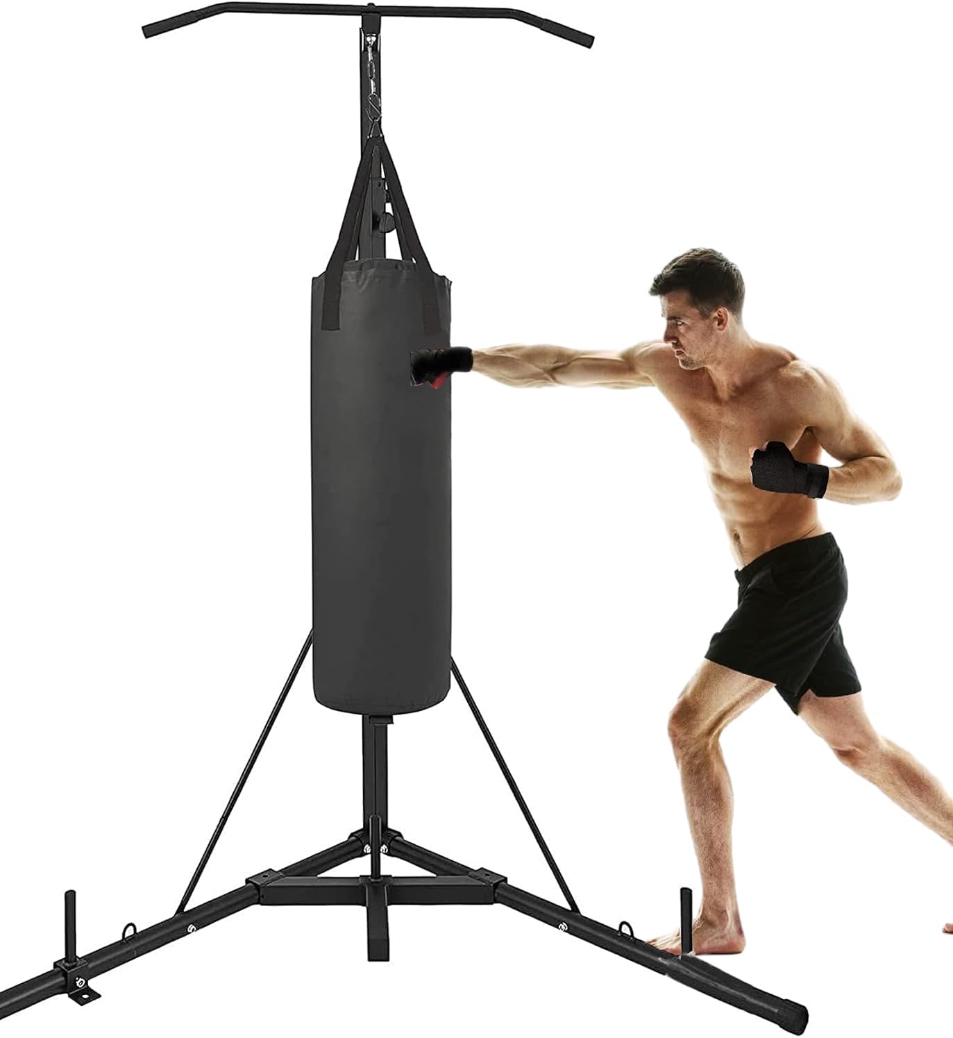 BotaBay Heavy Bag Stand Folding Heavy Bag Stand Boxing Stand with Pull Up Bar Portable Sandbag Rack Free Standing Heavy Duty Punching Bag Boxing