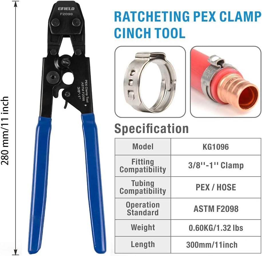 EFIELD Heavy-Duty Canvas Bag/Pex Cinch Clamp Crimping Tool for Stainless Steel Clamps from 3/8" to 1" with Pipe Cutter 20pcs 1/2"