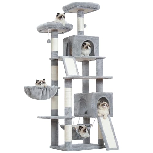 Cat Tree for Indoor Cats, 71'' (180cm) Multi-Level Cat Tower for Large Adult, Sturdy Cat Tree House with 2 Scratching Boards 7 Posts