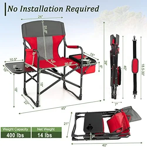 CHIUYN Camping Chair  Folding Directors Chair with    Pocket  Cooler Bag  Shoulder Strap  Handle   Chair   Chair  Support 400 Lbs Lawn Chair for