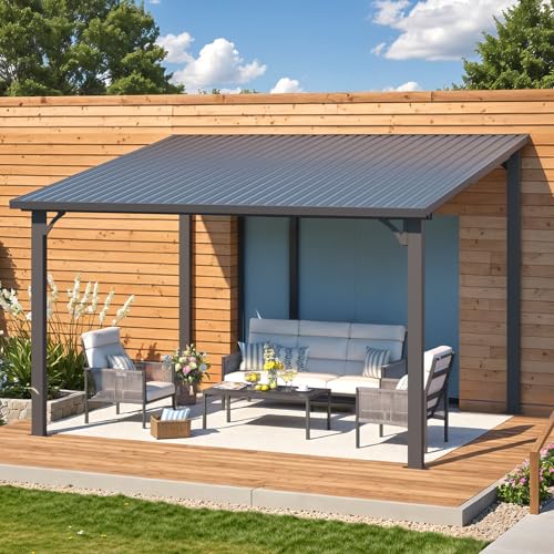 AECOJOY 10&rsquo; x 10&rsquo; Gazebo, Wall Mounted Gazebos Pergola on Clearance, Outdoor Patio Lean to Gazebo Awnings for Deck, Porch