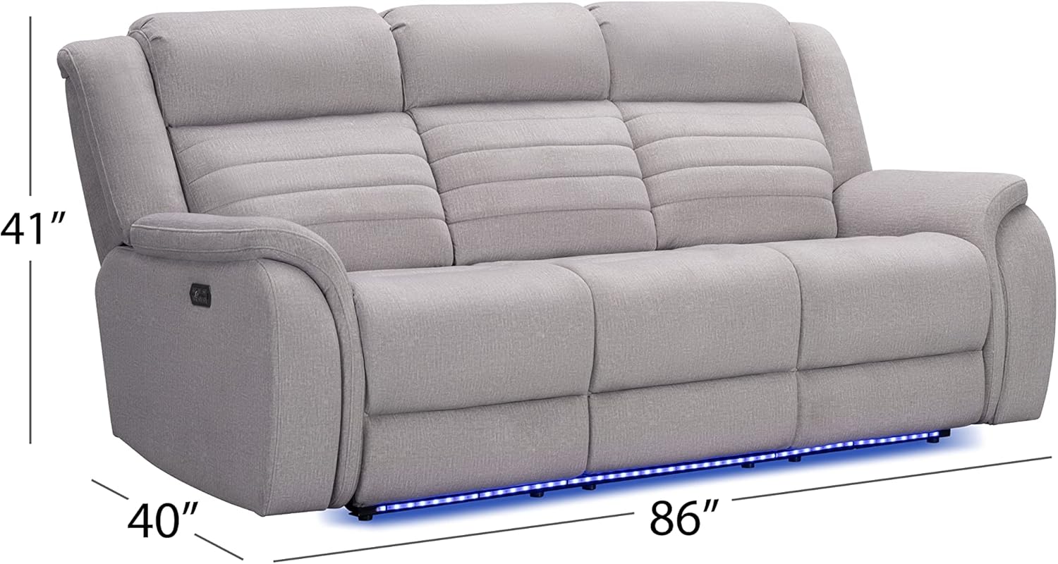 Abbyson Living Tristan Power Reclining Sofa - Transitional Design, Fabric, Heat & Massage, Built in LED Lighting, Gray