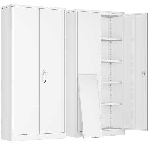 Greenvelly Steel SnapIt Storage Cabinet 72" Locking Metal Garage Storage Cabinet with 4 Adjustable Shelves, 2 Doors and Lock for File, Office, Garage