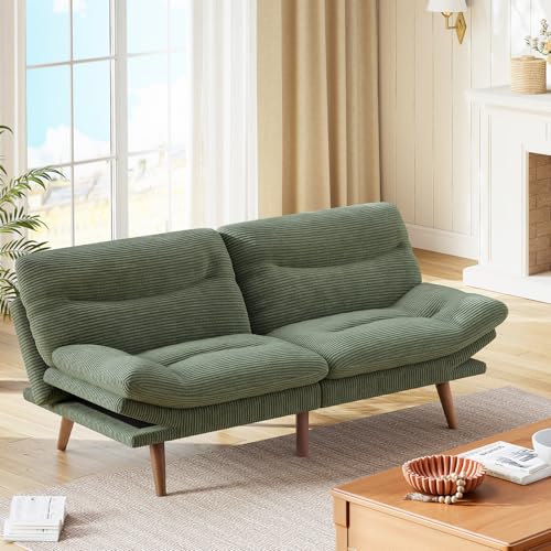 Marsail Futon Sofa Bed, Futon Couch with Adjustable Backrest & Armrests, Convertible Small Sleeper Sofa Bed for Small Apartments, Study Room, Office