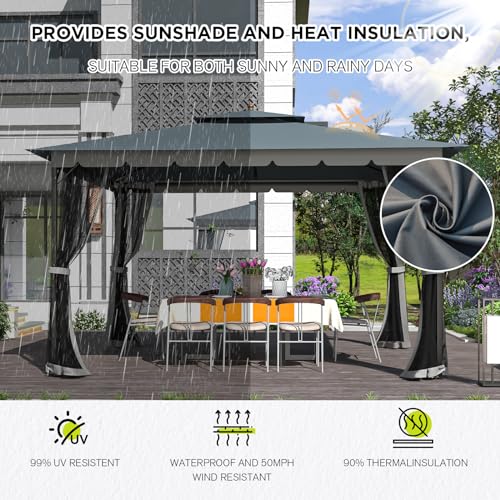[Upgraded] 10x12 Gazebo with Mosquito Netting,Sturdy Metal Outdoor Patio Gazebo[Heavy Duty Frame],Canopy Tent with Dual Air Roof,Patio Canopy Tent