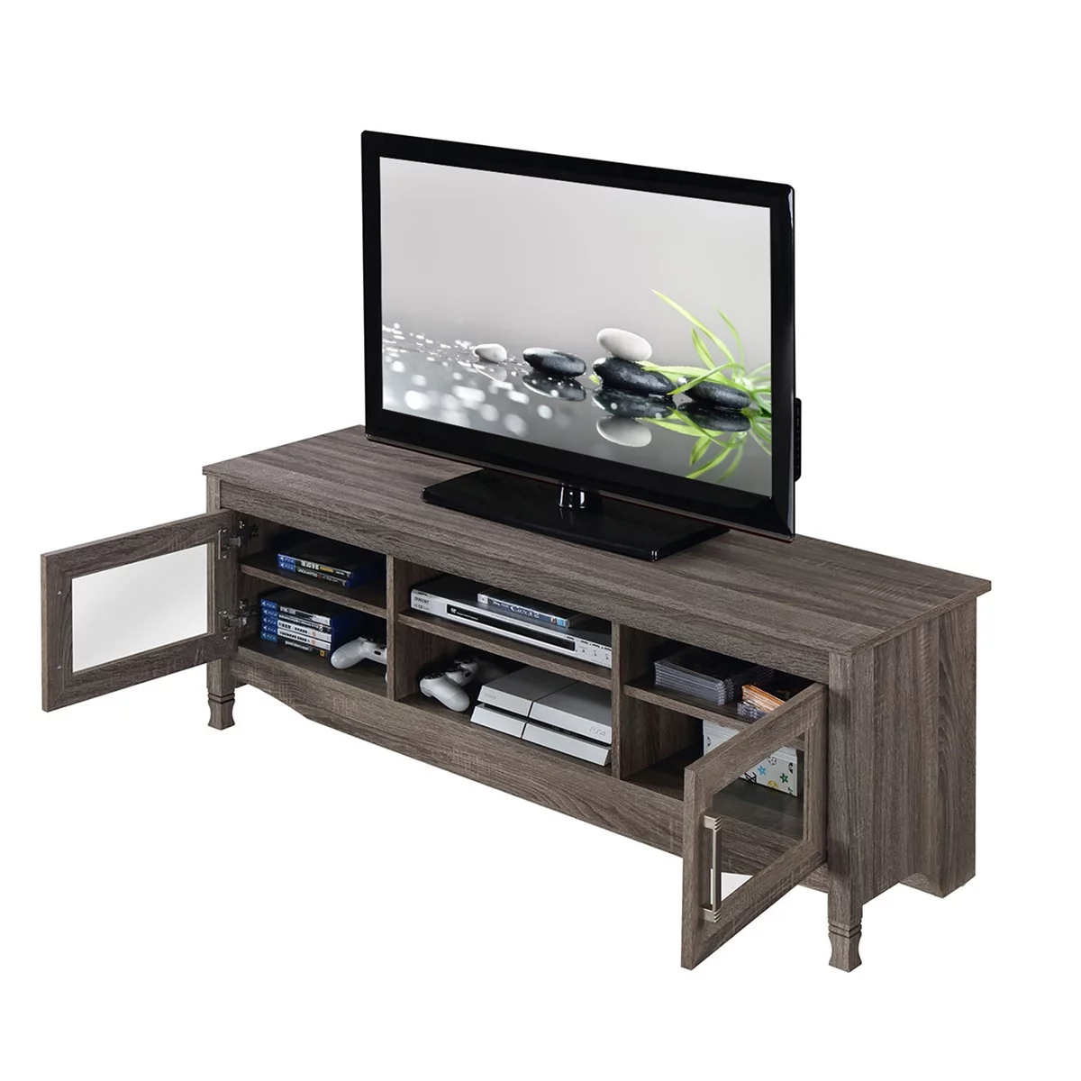 TV Stands up to 60 Inches, Farmhouse Entertainment Center with 2 Doors, Media Console Table Storage Cabinet for Living Room Bedroom, Grey Driftwood