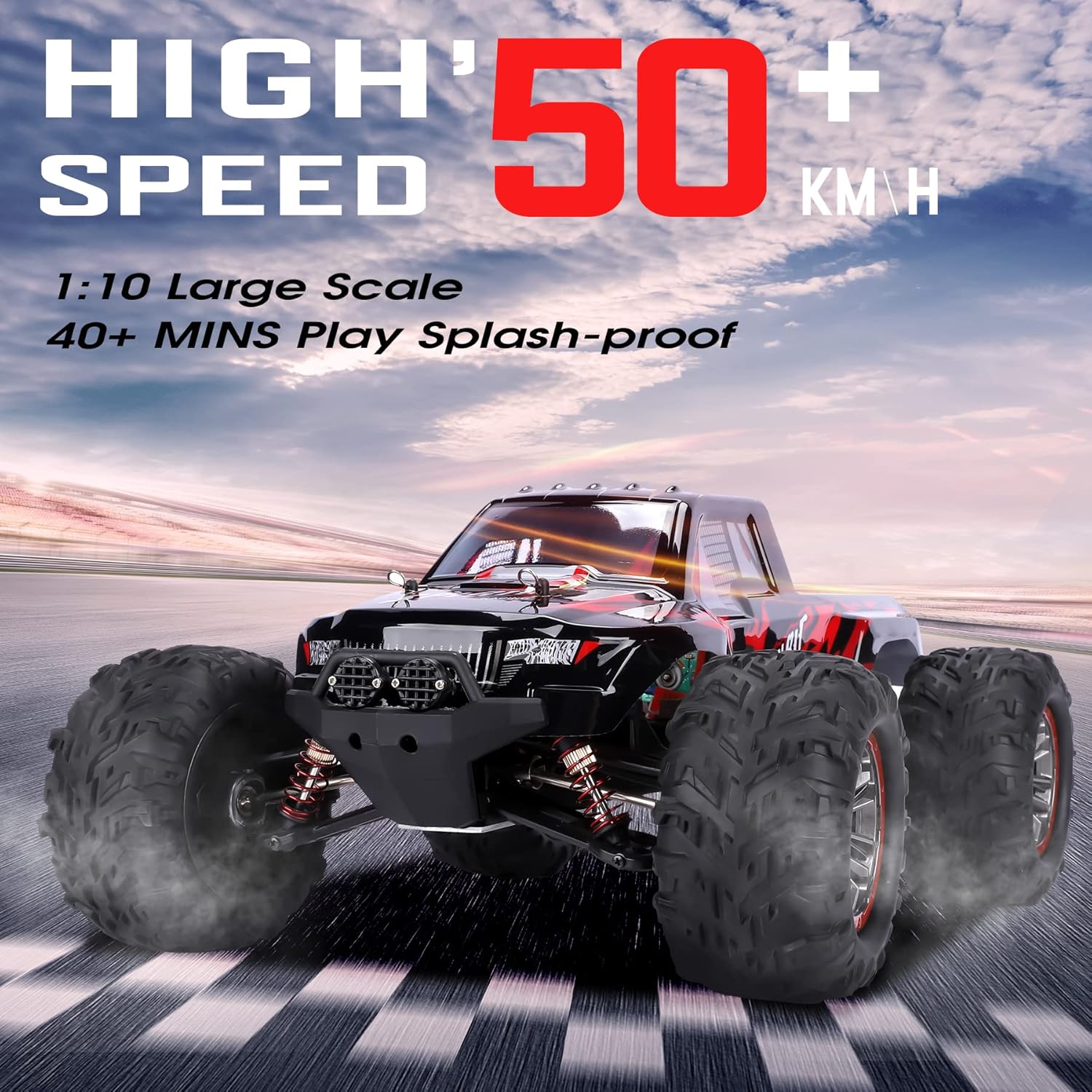 1:10 Large Scale RC Cars Hobby Grade Remote Control Car,50 KM/H High Speed Monster RC Truck,4WD 2.4GHz Waterproof All Terrain Off Road Monster Truck