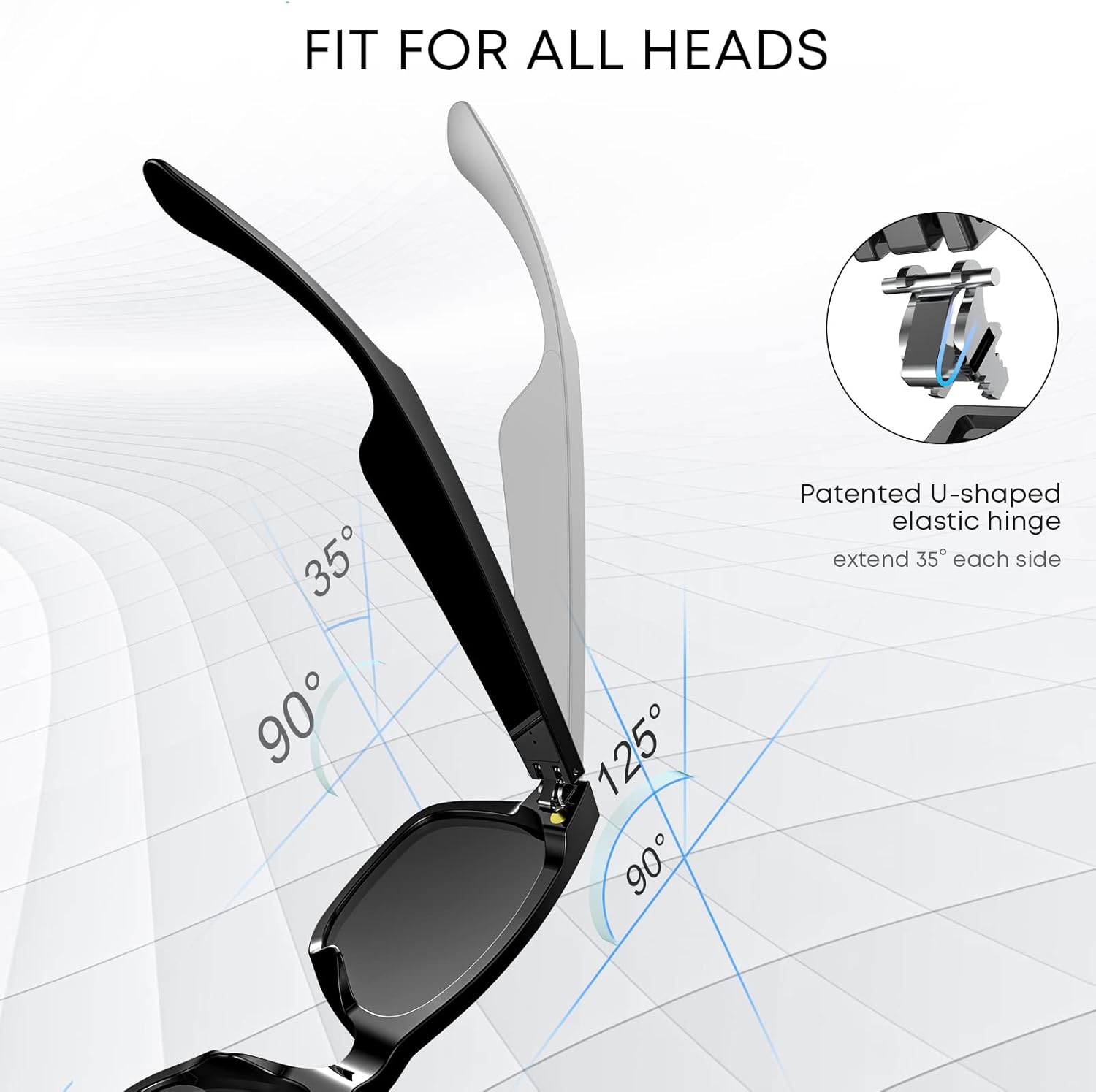 Bluetooth Glasses, with Open Ear Headphones, Smart Sunglasses Anti Blue Ray, Voice Assistant, IP4 Waterproof Audio Glasses