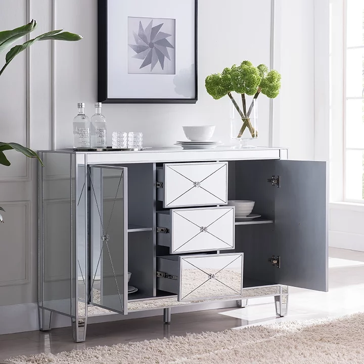 SEI Furniture Mirage 3-Drawer Mirrored Cabinet 50.25 x 35.25