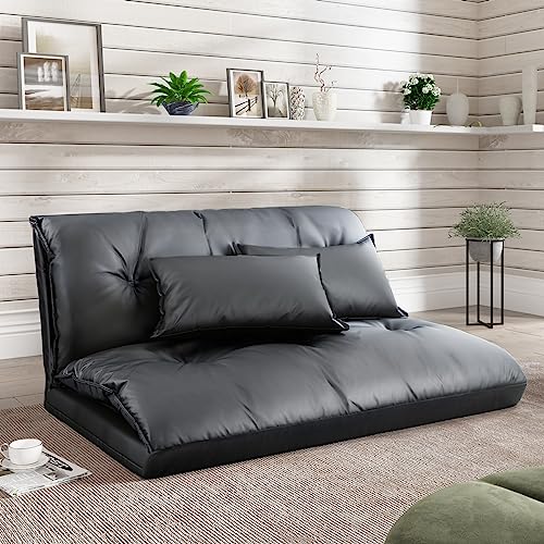 Futon Floor Sofa 5-Position Folding Chaise Lounge w/Adjustable Back&Steel Frame for Gaming Video
