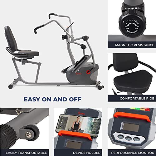 Sunny Health & Fitness Smart Recumbent Bike, Full-Body Home Training with Arm/Leg Exercisers