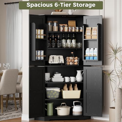IRONCK Corner Cabinet, 72" Kitchen Pantry Cabinet, 6-Tier Farmhouse Pantry with 4 Adjustable Shelves, 240° Swivel Doors, 2 Doors Storage