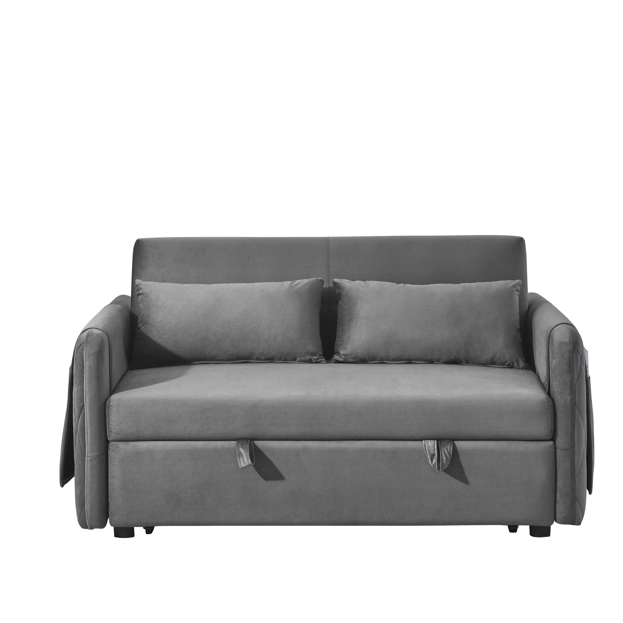 Ufurpie 55"L Modern Velvet Pull Out Sofa Bed,Convertible Velvet Sleeper Sofa Bed with Adjustable Backrest&2 Pillows,Gray
