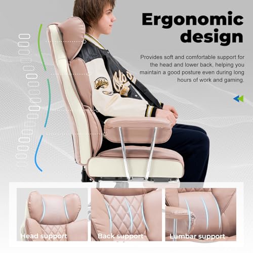 COMHOMA Big and Tall Office Chair, High Back Leather Gaming Chair with Footrest