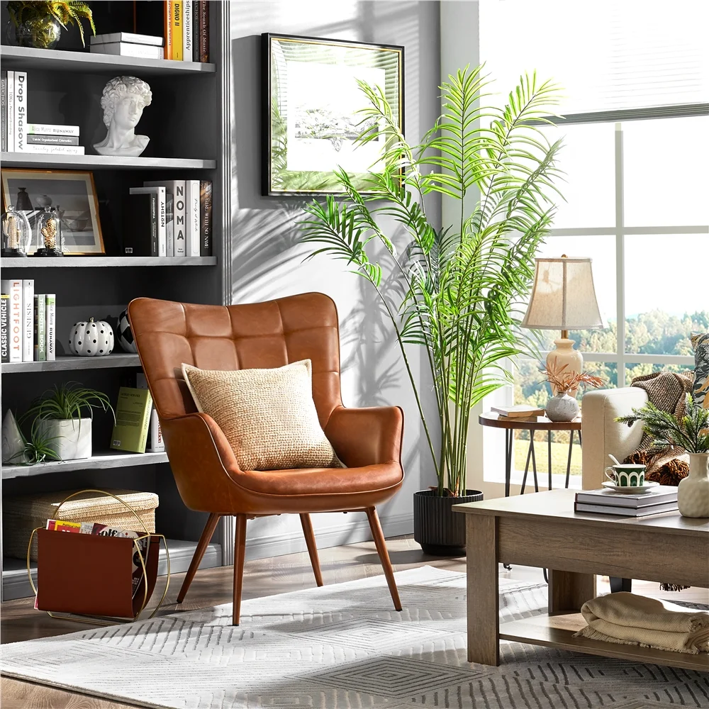 Easyfashion Contemporary Faux Leather Chair, Brown