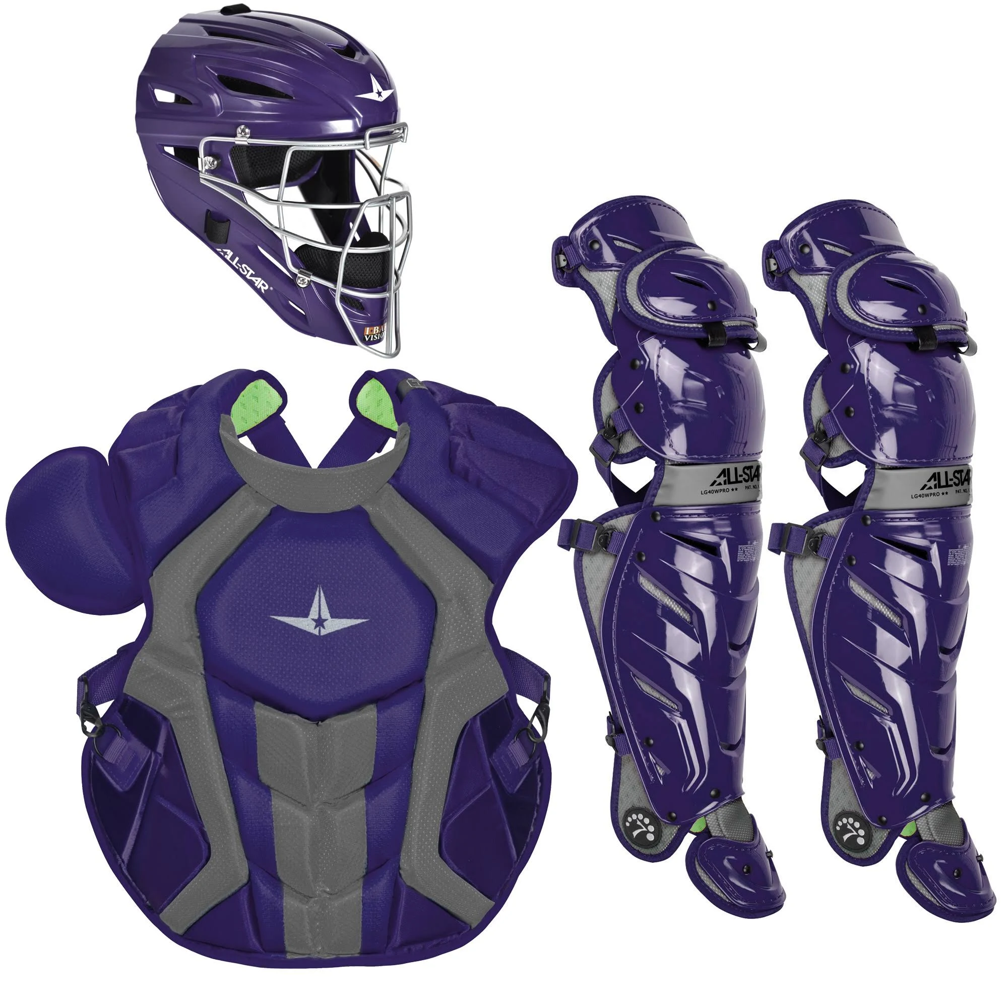 All-Star System7 Axis NOCSAE Adult Baseball Catcher&s Package - Purple